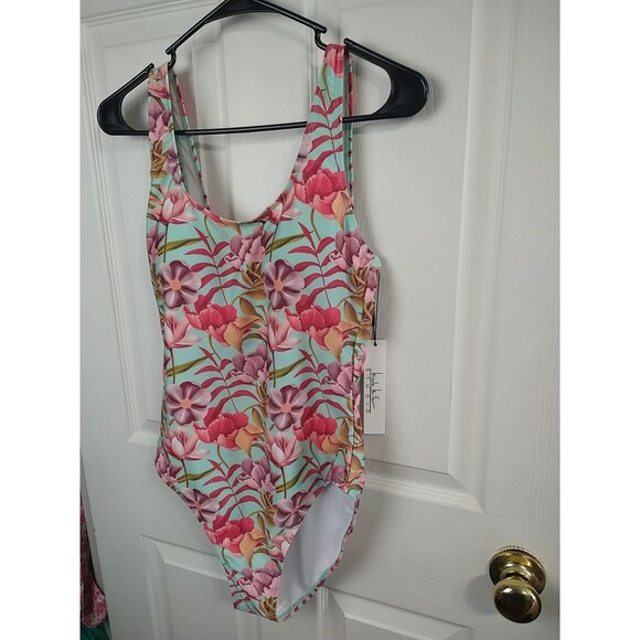 Nicole Miller Swimsuit M One Piece Aqua Floral Print - Picture 2 of 8